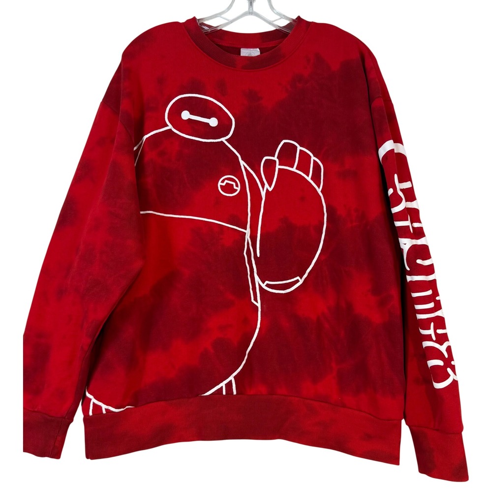 Disney Big Hero 6 Baymax Tie Dye Sweatshirt Red Organic Cotton Mens •L• Marvel